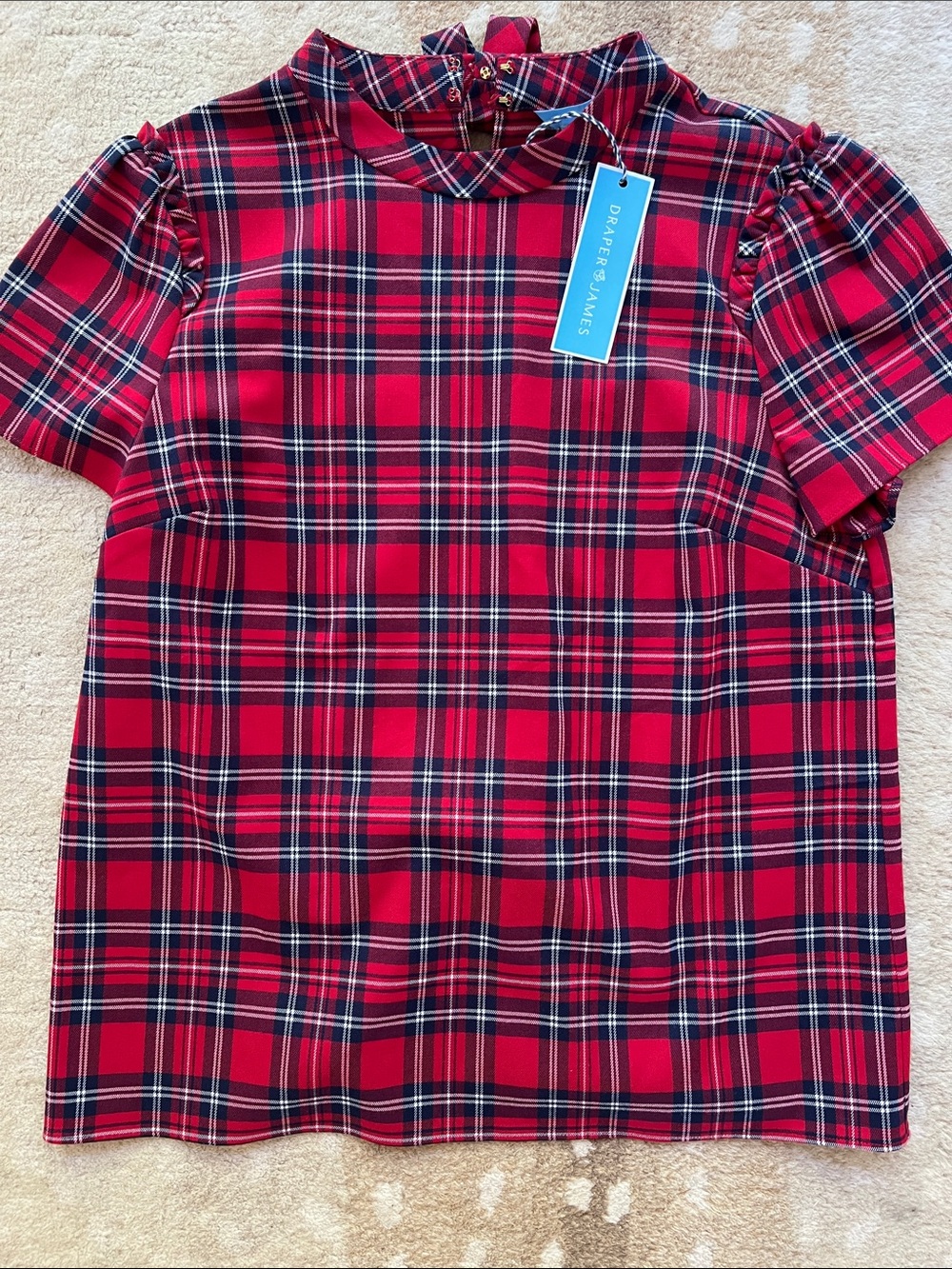 Draper James Red and Navy Plaid Short-Sleeve Shirt M